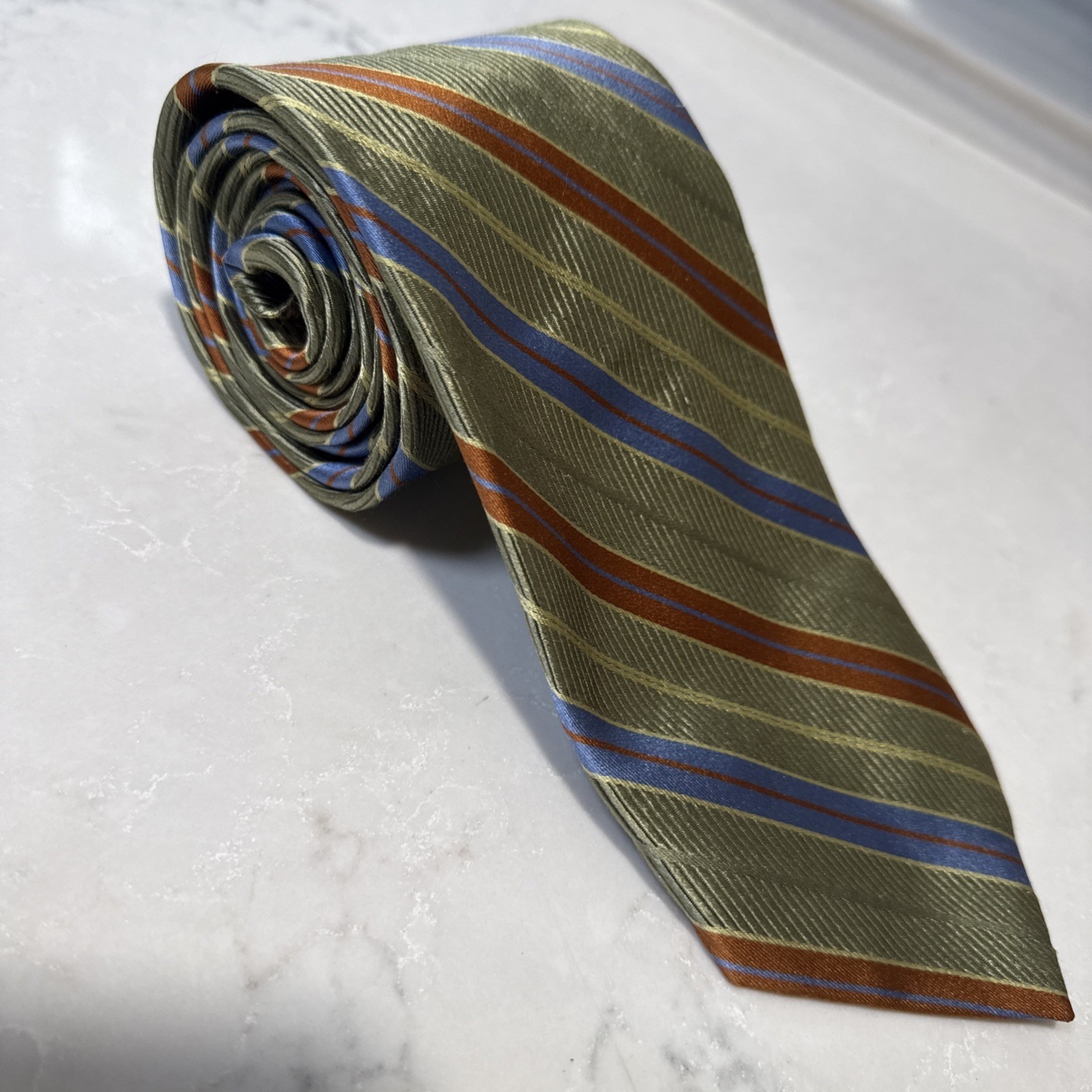 Jos. A. Bank Green Blue 100% Silk Men's Repp Neck Tie Made In Italy 58"X3.5"